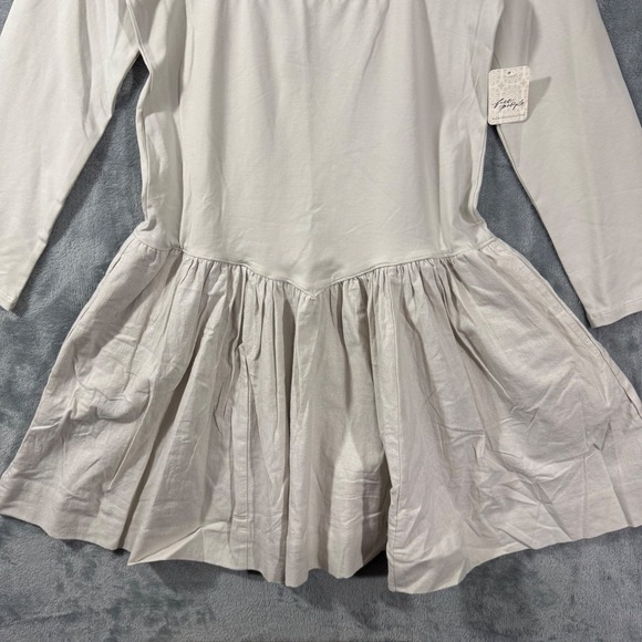 Free People Onda Drop Waist Long Sleeve Mini Dress Neutral L - Picture 3 of 13